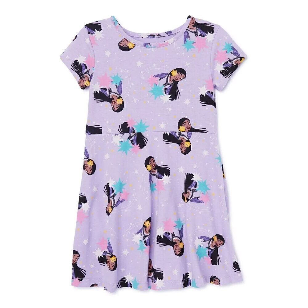 Disney's The Wish Movie Themed Toddler Girl Print Skater Dress-3T